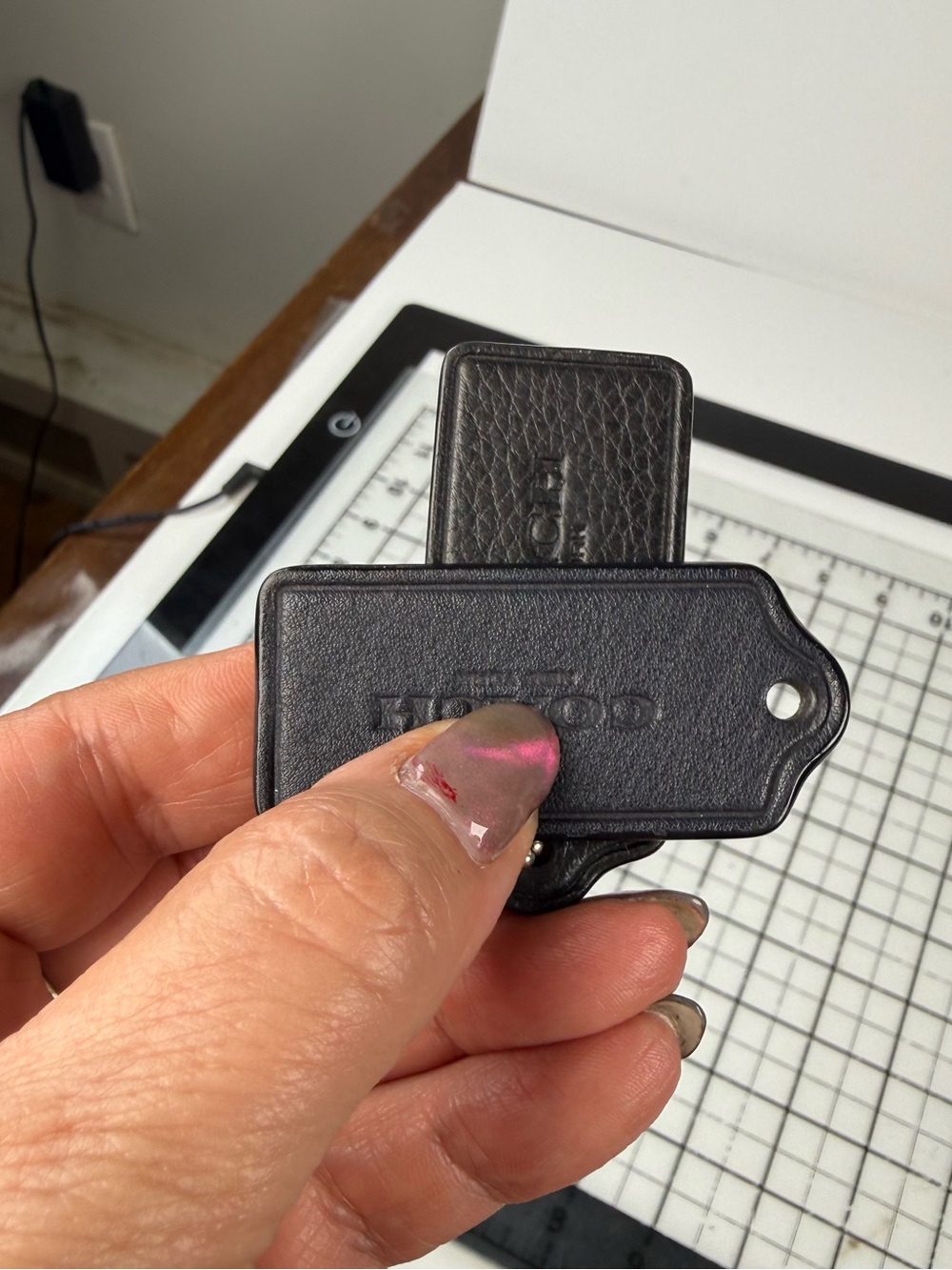 COACH blue black Leather Key Fob with Embossed. For top one othertags 4 compare